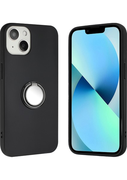 İphone 15 Plus Telefon Kasası Mat Tpu Kasa Ayna Benzeri Yüzük Kickstand Telefon Kabuğu Anti-Çizik Cep Telefonu Kapak-Black (Yurt Dışından)