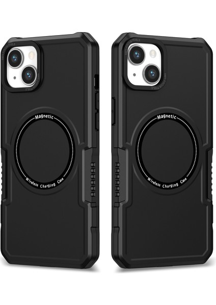 Iphone 15 Plus Manyetik Telefon Kılıfı Pc+Tpu Şok Emici Kapak Magsafe-Black İle Uyumlu (Yurt Dışından)