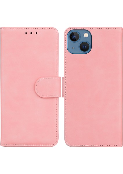 Iphone 15 Için Düz Renkli Cep Telefonu Kapağı Toz Geçirmez Telefon Kasası Standı Pu Deri Cüzdan-Pembe (Yurt Dışından)