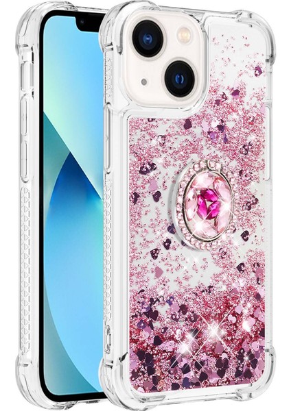 Iphone 15 Glitter Sparkle Şok Geçirmez Kapak Yüzüğü Kickstand Tpu Telefon Vaka Golü Altın (Yurt Dışından)
