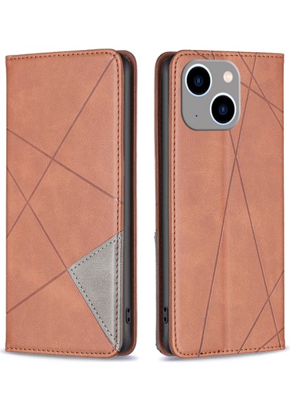 Kart Tutucu Pu Deri Stand Kılıfı Iphone 15 Plus Baskılı Çizgi Telefon Kapak Kılıfı (Yurt Dışından)