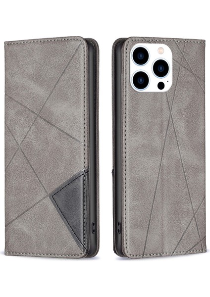 Iphone 15 Pro Baskılı Hat Cep Telefonu Kılıf Stand Kartı Tutucu Kabuk Deri Telefon Kapak Grey (Yurt Dışından)