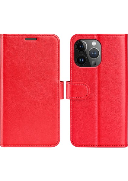 Iphone 15 Pro Pu Deri Stand Telefon Kılıfı Çılgın At Doku Cüzdan Folio Flip Kapak Kırmızı (Yurt Dışından)