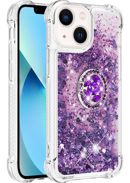 Iphone 15 Glitter Sparkle Şok Geçirmez Kapak Yüzüğü Kickstand Tpu Telefon Case-Dark Mor (Yurt Dışından)