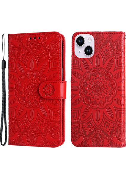 Iphone 15 Plus Şok Geçirmez Ayçiçeği Baskılı Stand Pu Deri Kapak Cüzdan Kılıfı (Yurt Dışından)