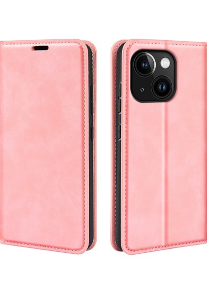 Iphone 15 Plus Şok Geçirmez Pu Deri Cüzdan Flip Case Cilt-Touch Stand Kapak Pembe (Yurt Dışından)