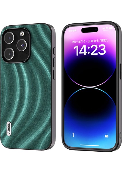 İphone 15 Pro Back Cover Pu Deri Kaplamalı Pc+Tpu Çizelge Anti-Çizelge Telefon Vaka Yeşili (Yurt Dışından)