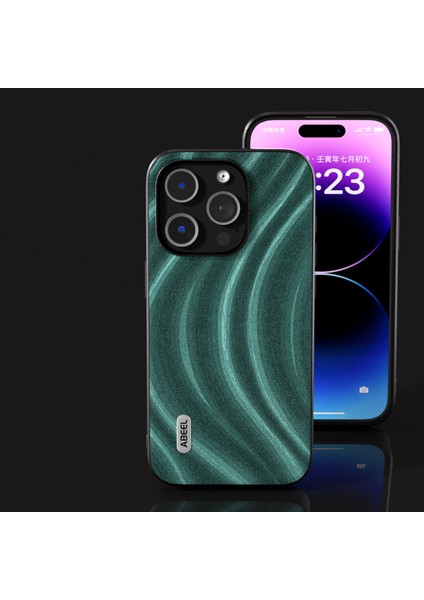 İphone 15 Pro Back Cover Pu Deri Kaplamalı Pc+Tpu Çizelge Anti-Çizelge Telefon Vaka Yeşili (Yurt Dışından)