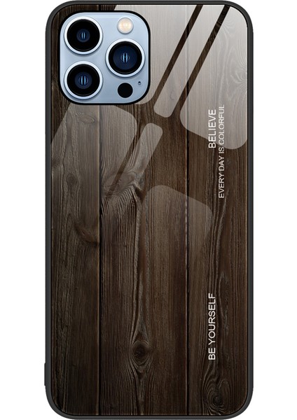 Iphone 15 Pro Ahşap Tahıl Deseni Temperli Cam+Tpu Kapak Karaklama Anti Anti Telefon Vaka Black (Yurt Dışından)