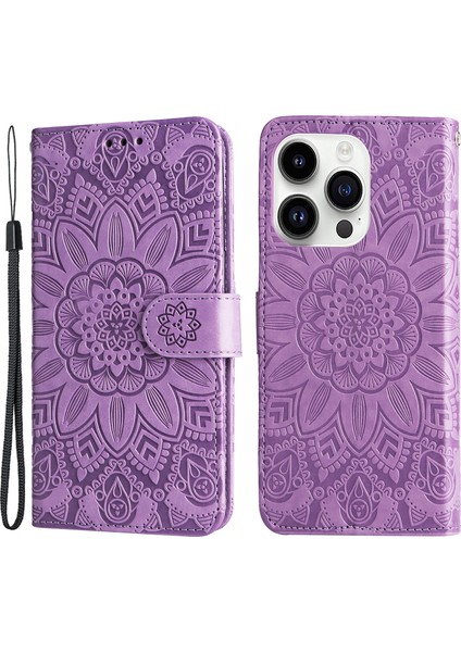 Iphone 15 Pro Cüzdan Telefon Kılıfı Şok Geçirmez Ayçiçeği Stand Pu Deri Kapak-Moral (Yurt Dışından)