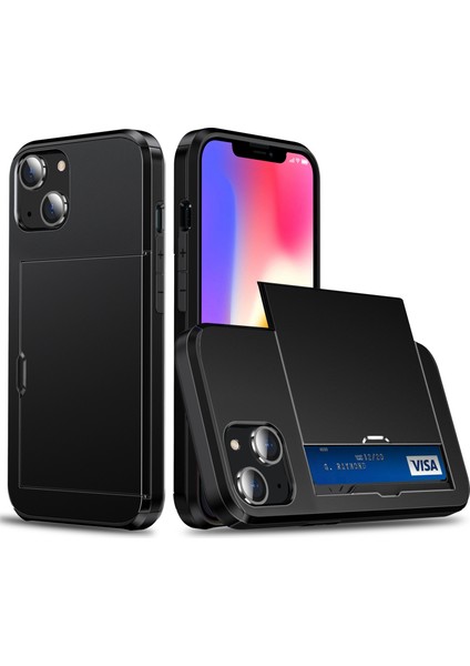 Iphone 15 Plus Tpu+Pc Çift Katman Anti-Drop Telefon Kapak Black Için Kart Sahibi Telefon Kılıfı (Yurt Dışından)