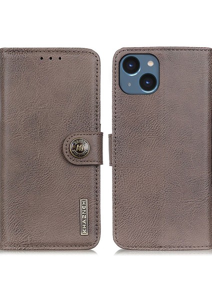 Iphone 15 Cowhide Doku Dergisi Stand Telefon Kılıfı Damla Geçirmez Cüzdan Shell-Khaki (Yurt Dışından)