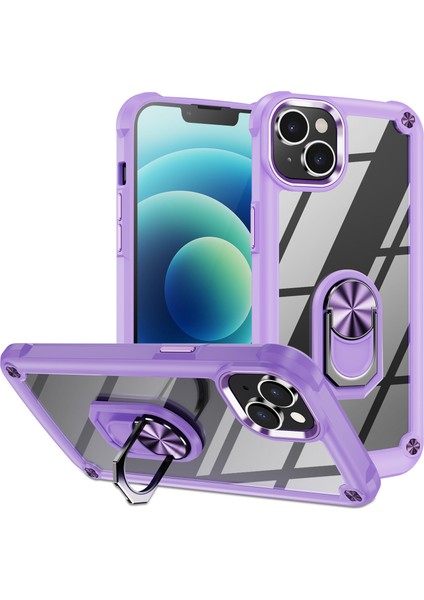 Iphone 15 Plus Ring Kickstand Telefon Kılıfı Alaşım Lens Çerçevesi Pc+Tpu Koruyucu Kapak-Mor (Yurt Dışından)
