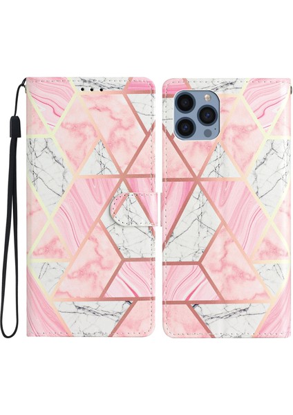 Iphone 15 Pro For Stand Phone Vaka Desen Baskı Pu Deri Cüzdan Kapağı Strap-Pink İle (Yurt Dışından)