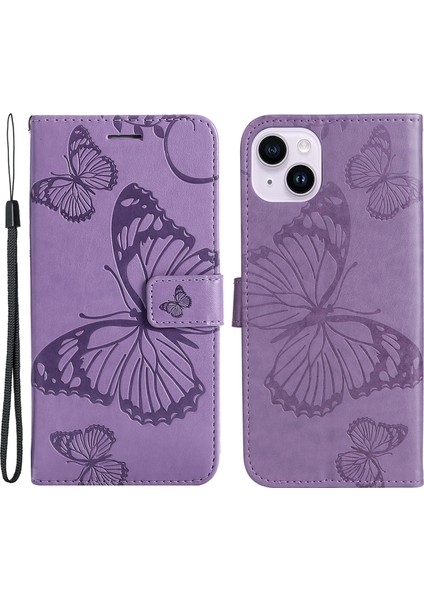 Iphone 15 Plus Telefon Kasası Kelebek Deri Deri Cüzdan Standı Önleme Önleyici Kapak-Mor (Yurt Dışından)