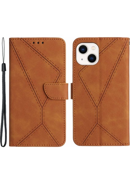 Iphone 15 Deri Kapak 15 Cilt Touch Flip Stand Stand Cüzdan Baskılı Çizgi Telefon Vaka-Brown (Yurt Dışından)