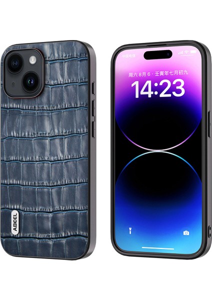 Iphone 15 Plus Telefon Kasası Cowhide Deri+Tpu+Pc Timsah Doku Kapak Mavisi (Yurt Dışından)