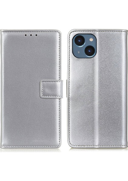 Iphone 15 Pu Deri Deri Telefon Tam Koruma Kılıfı Cüzdan Katlanabilir Stand Telefon Kapak Silver (Yurt Dışından)