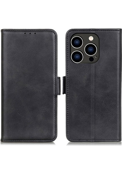 Iphone 15 Pro Cüzdan Için Stand Telefon Kılıfı Cowhide Doku Tam Koruma Pu Deri Kapak Kabuk Black (Yurt Dışından)