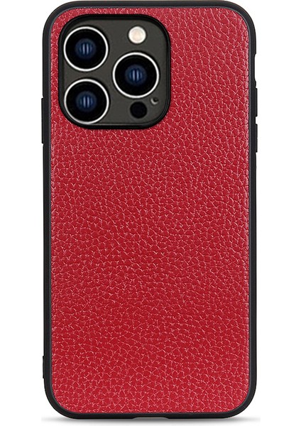 Iphone 15 Pro Maks Cep Telefonu Kapağı Litchi Doku Orijinal Inek Deri+Pc+Tpu Akıllı Telefon Kapak-Kırmızı (Yurt Dışından)