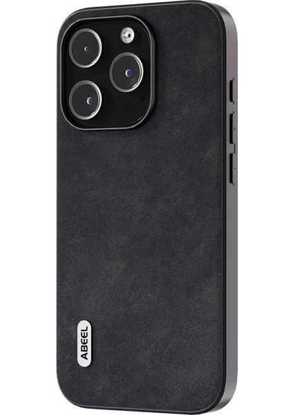 Iphone 15 Pro Max Için Telefon Kılıfı Dokulu Pu Deri Kaplamalı Pc+Tpu Güz Kanıtı Kabuk Black (Yurt Dışından)