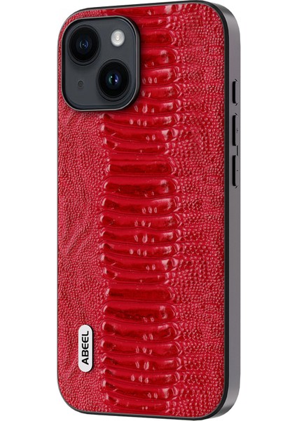 Iphone 15 Plus Orijinal Inek Deri Kaplamalı Pc+Tpu Kılıf Timsah Doku Telefon Kapak-Kırmızı (Yurt Dışından)