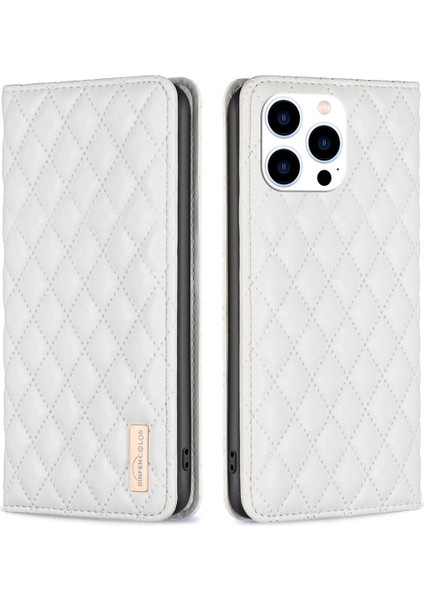 Iphone 15 Pro Pu Deri Stand Kılıf Anti Drop Kartı Tutucu Telefon Kapak-Beyaz (Yurt Dışından)