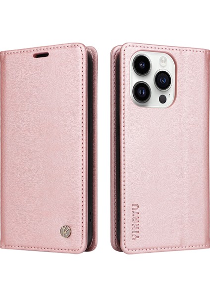 Iphone 15 Pro Pu Deri Cüzdan Telefon Kapağı Manyetik Kapanış Flip Stand Vaka Golü Altın (Yurt Dışından)