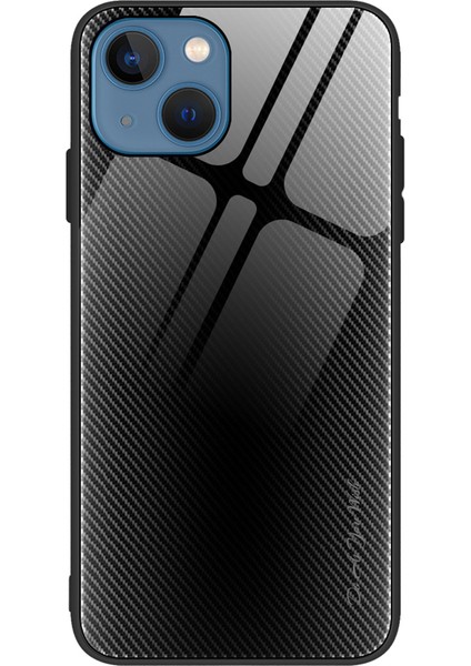 Iphone 15 Artı Şok Geçirmez Karbon Fiber Doku Temperli Cam+Yumuşak Tpu Telefon Kasası-Siyah (Yurt Dışından)