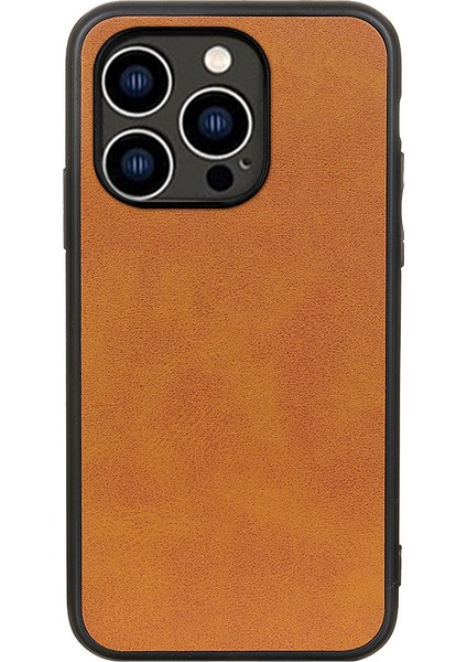 Iphone 15 Pro Pu Deri Kaplamalı Pc+Tpu Telefon Kılıfı Cowhide Doku Kılpsama Anti-Koku Kahverengi (Yurt Dışından)