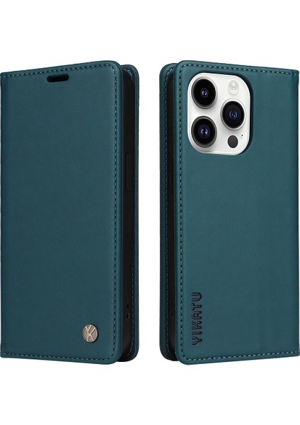 Iphone 15 Pro Pu Deri Cüzdan Telefon Kapağı Manyetik Kapanış Çizme Standı Kılıf Yeşili (Yurt Dışından)