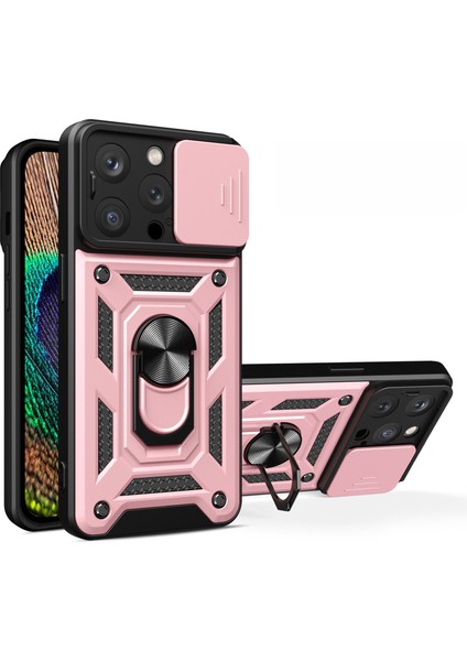 Iphone 15 Pro Dütül Anter Cepli Telefon Kılıfı Pc+Tpu Kickstand Kamera Lens Slayt Örtüsü Telefon Kabuk Rose Altın (Yurt Dışından)