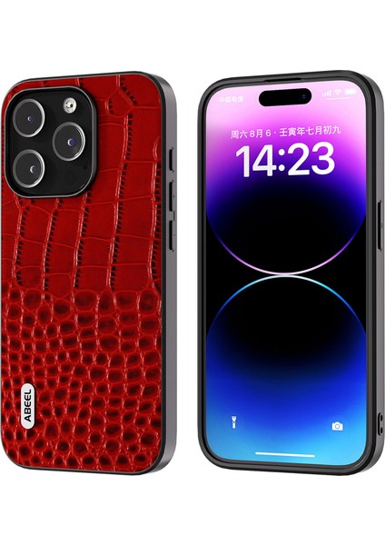 Iphone 15 Pro Timsu Doku Telefon Kılıfı Orijinal Inek Deri+Pc+Tpu Hibrid Kapak-Kırmızı (Yurt Dışından)