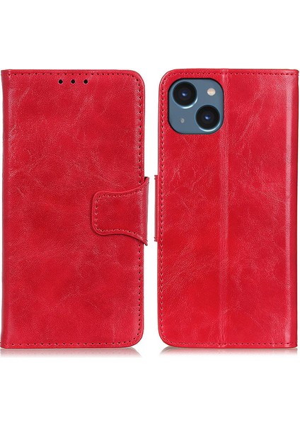 Iphone 15 Için Plus Deri Deri Çılgın At Doku Doku Bump Kanı Kılıf Stand Cüzdan Telefon Kapak-Kırmızı (Yurt Dışından)