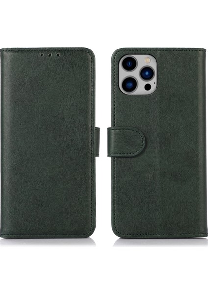 Iphone 15 Pro Telefon Cüzdanı Pu Deri Cowhide Doku Düşme Kanıtı Kapak Yeşili (Yurt Dışından)