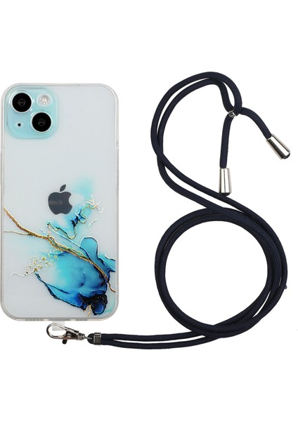 Iphone 15 Mermer Desen Için Yumuşak Tpu Telefon Kılıfı Kabartmalı Kabartmalı Anti-Çizelge Telefon Kapağı Lanyard-Blue (Yurt Dışından)