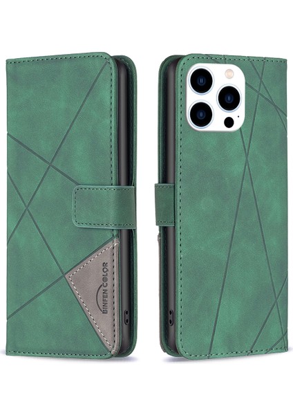 Iphone 15 Pro Dust Groope Telefon Kılıfı Stand Baskılı Cüzdan Pu Deri Kapak Yeşili (Yurt Dışından)