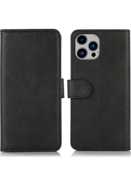 Iphone 15 Pro Telefon Cüzdanı Pu Deri Cowhide Doku Sonbahar Kanıtı Kapak Black (Yurt Dışından)