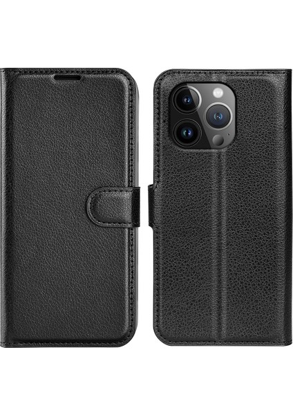 Iphone 15 Pro Shockroof Cüzdan Telefon Kapağı Pu Derisi Litchi Doku Stand Mobil Telefon Kılıfı Black (Yurt Dışından)