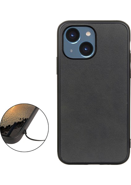 Iphone 15 Pc+Tpu+Pu Deri Telefon Kılıfı Inkok Dokusu Düşünce Drop Kapak Blak (Yurt Dışından)