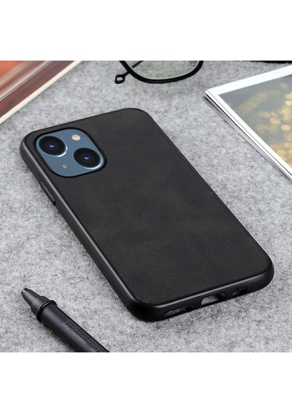 Iphone 15 Pc+Tpu+Pu Deri Telefon Kılıfı Inkok Dokusu Düşünce Drop Kapak Blak (Yurt Dışından)