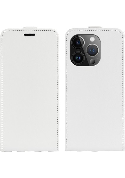 Iphone 15 Pro Dikey Flip Case Tpu+Pu Deri Telefon Kablosu Cep Telefon Kapağı Kart Yuvaları-Beyaz (Yurt Dışından)