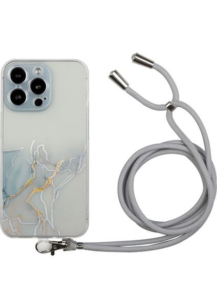 Iphone 15 Pro Marble Desen Için Kabartmalı Telefon Kılıfı Esnek Tpu Labyard-Gre Ile Başka Kapak (Yurt Dışından)