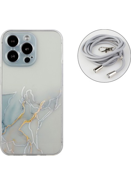 Iphone 15 Pro Marble Desen Için Kabartmalı Telefon Kılıfı Esnek Tpu Labyard-Gre Ile Başka Kapak (Yurt Dışından) fırsatları