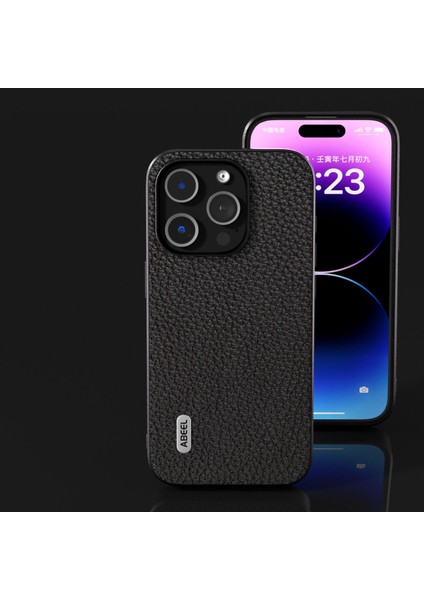 Iphone 15 Pro Max Anti-Slip Litchi Doku Doku Kılıf Cowhide Deri+Pc+Tpu Telefon Kapak Black (Yurt Dışından) fırsatları