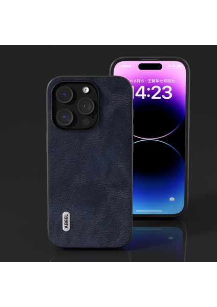 Iphone 15 Pro Max Pu Deri Kaplamalı Pc+Tpu Cowhide Doku Kapak Mavisi Için Telefon Kılıfı (Yurt Dışından)