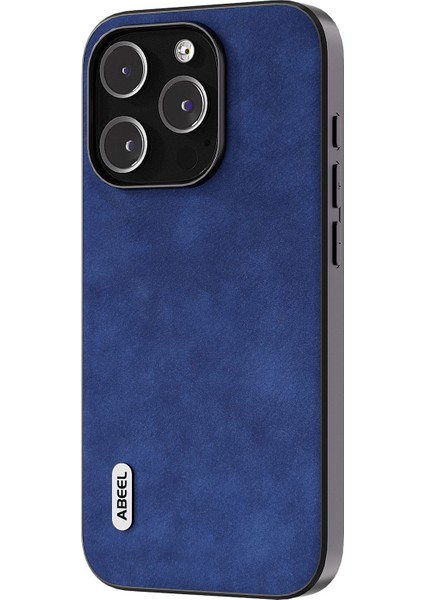 Iphone 15 Pro Dokulu Pu Deri Kaplamalı Pc+Tpu Şok Emici Kabuk Telefon Kasası Mavisi (Yurt Dışından)