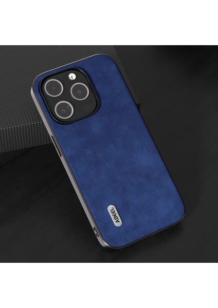 Iphone 15 Pro Dokulu Pu Deri Kaplamalı Pc+Tpu Şok Emici Kabuk Telefon Kasası Mavisi (Yurt Dışından)