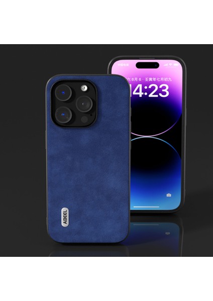 Iphone 15 Pro Dokulu Pu Deri Kaplamalı Pc+Tpu Şok Emici Kabuk Telefon Kasası Mavisi (Yurt Dışından)