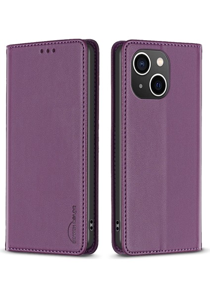 Iphone 15 Için Pu Deri Kapağı Plus Kart Tutucu Stand-Dark Mor İle Telefon Kılıfı (Yurt Dışından)